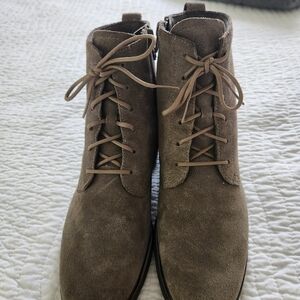 Munro Taupe Suede Lace-Up Booties